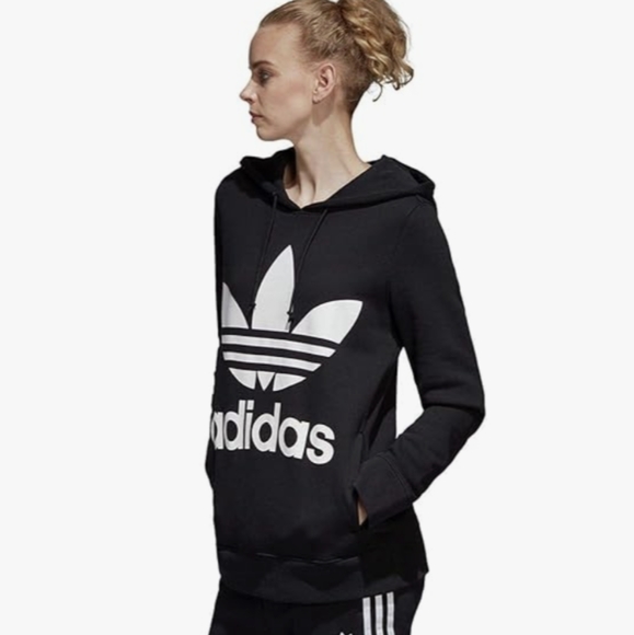 ADIDAS Originals Women's Trefoil Hoodie Black and White - Picture 2 of 11